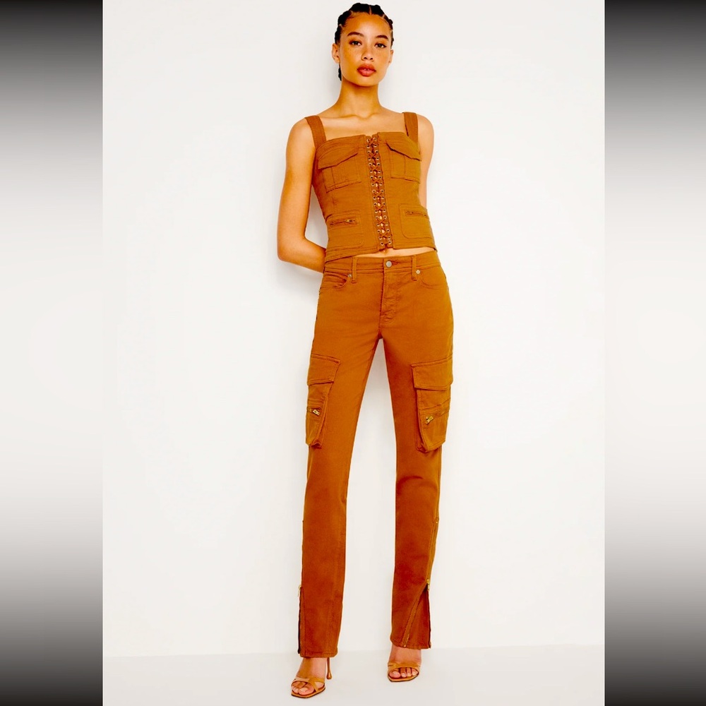 NWT! Good American Twill Skinny Cargo Pants in Canyon 003 size 4/27.